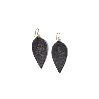 Classic design that transitions effortlessly from day to night, these black leather leaf earrings are handcrafted from sustainable leather.