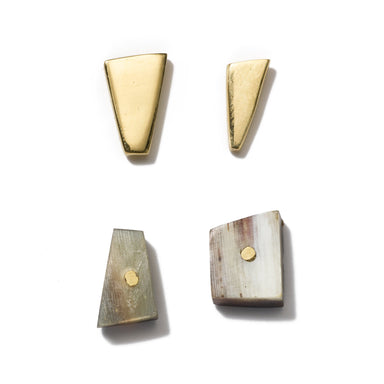Mix and match these stud earrings inspired by the work of Ellsworth Kelly and handcrafted from upcycled brass and horn.