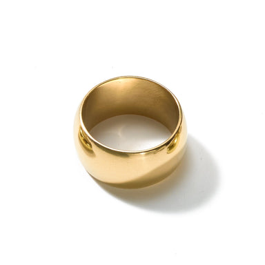 A simple yet elegant size 5 ring handcrafted from upcycled brass, featuring a wide width, and made to be worn every day.
