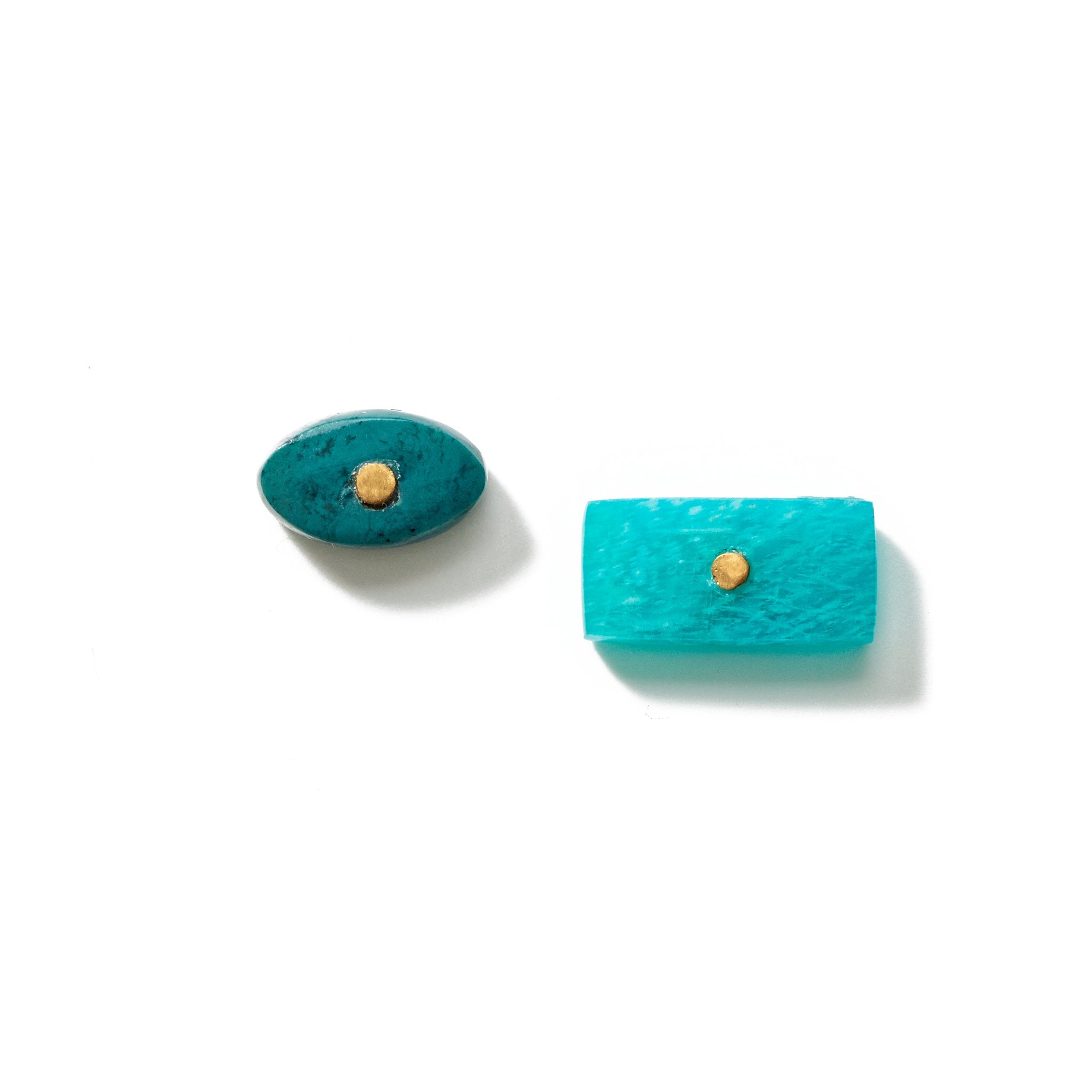 A striking pair of stud earrings that are always the center of attention, handcrafted from upcycled brass and ethically-sourced jasper and amazonite stones.