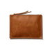 An brown pouch with understated contrast stitching, handcrafted from sustainable leather.