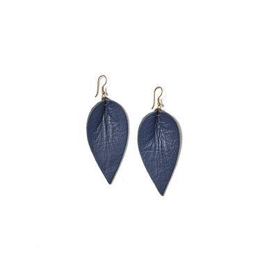 Classic design that transitions effortlessly from day to night, these navy leather leaf earrings are handcrafted from sustainable leather.