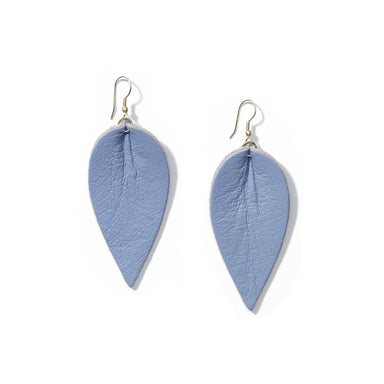 Classic design that transitions effortlessly from day to night, these blue leather leaf earrings are handcrafted from sustainable leather.