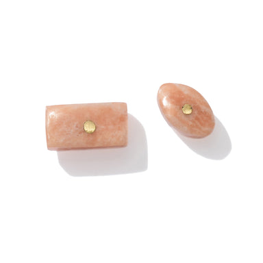 A striking pair of stud earrings that are always the center of attention, handcrafted from upcycled brass and ethically-sourced feldspar stones.