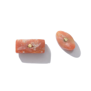 A striking pair of stud earrings that are always the center of attention, handcrafted from upcycled brass and ethically-sourced red jasper stones.